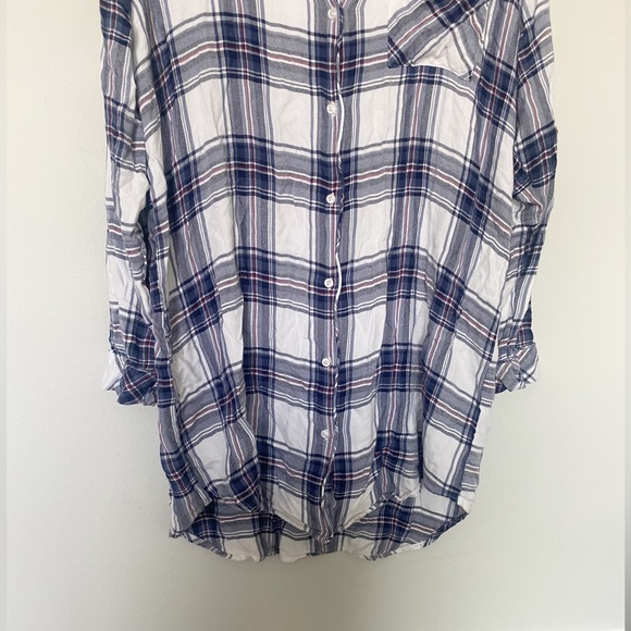 Rails Sleep Shirt White Sky Mauve Plaid Button Front Nightgown Blue/White Large - Picture 8 of 11